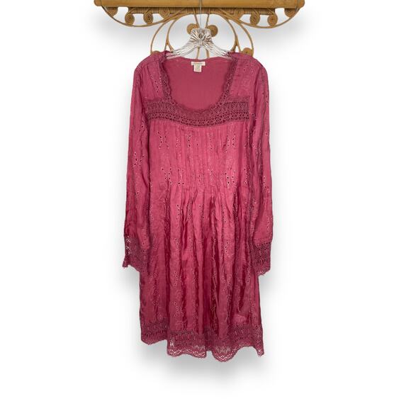 Sundance Pink Eyelet Silk Dress 12 - Picture 1 of 7